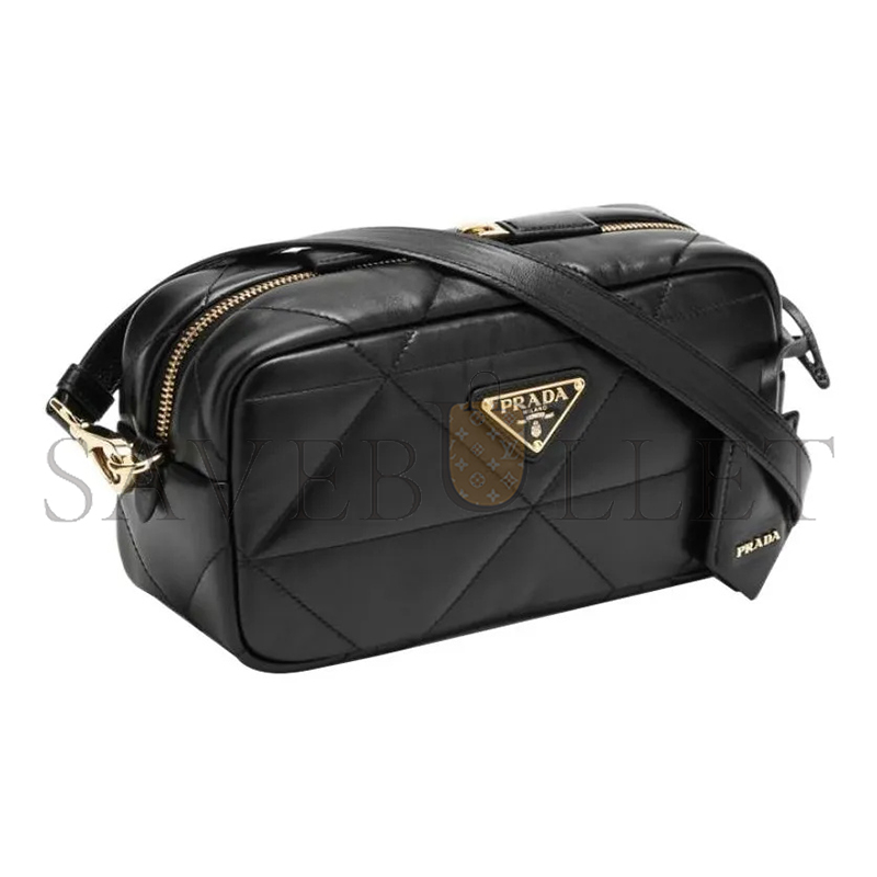 Pra*a black quilted leather camera bag 1bh197 (22*11*7cm)